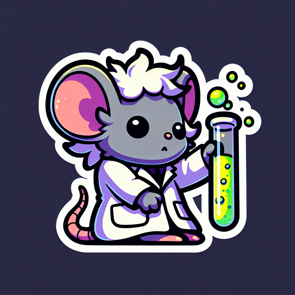 sticker-A mouse in a lab coat with wild hair, holding a test tube with some quirky substance-discord stickers-1733097246722